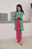 KBD-03000 | Turquoise Green & Multicolor | Casual Plus 3 Piece Suit | Cotton Dobby Dye over Gold Print