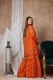 Girls formal clothes | Orange & Multicolor | Formal 3 Piece Suit  | Cotton Organza | GDD-03116
