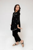 Kids Eid Dress | Black & White | Casual 3 Piece Suit | Cotton Plain Embroidery | KAD-03429