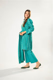 Girls winter clothes | Turquoise Green & Gold | Casual 3 Piece Suit  | Cotton Karandi Dobby  | GAD-03214