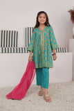 KBD-03000 | Turquoise Green & Multicolor | Casual Plus 3 Piece Suit | Cotton Dobby Dye over Gold Print