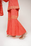 Kids Casual Dress | Peach & Gold | Casual Plus 3 Piece Suit | Cotton Plain with Banarsi Borders | KBD-03450
