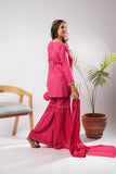 Girls Eid Dress | Shocking Pink & Multicolor | Casual Plus 3 Piece Suit  | Cotton Dobby | GBD-03384