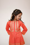 Kids Casual Dress | Peach & Gold | Casual Plus 3 Piece Suit | Cotton Plain with Banarsi Borders | KBD-03450