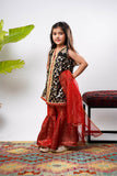 Kids formal clothes | Black & Red | Formal 3 Piece Suit | Polyester Organza Jackquard | KDD-03297