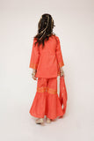Kids Casual Dress | Peach & Gold | Casual Plus 3 Piece Suit | Cotton Plain with Banarsi Borders | KBD-03450