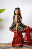 Kids formal clothes | Black & Red | Formal 3 Piece Suit | Polyester Organza Jackquard | KDD-03297