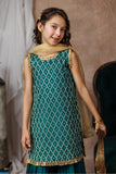 KDD-03053 | Turquoise Green & Golden | Formal 3 Piece Suit | Viscose Raw-Silk