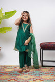 Kids formal clothes | Bottle Green & Gold | Formal 3 Piece Suit | Viscose Chambry Katan | KDD-03238