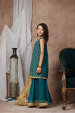 KDD-03053 | Turquoise Green & Golden | Formal 3 Piece Suit | Viscose Raw-Silk