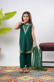 Kids formal clothes | Bottle Green & Gold | Formal 3 Piece Suit | Viscose Chambry Katan | KDD-03238