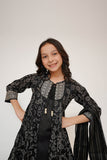 Kids Casual Dress | Black & Fawn | Casual 3 Piece Suit | Cotton Lawn Printed | KAD-03496