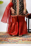 Kids formal clothes | Black & Red | Formal 3 Piece Suit | Polyester Organza Jackquard | KDD-03297