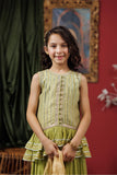 Kids formal clothes | Perot Green & Gold | Formal 3 Piece Suit | Viscose Crinkle Chiffon | KDD-03067