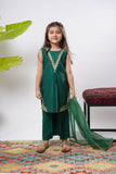 Kids formal clothes | Bottle Green & Gold | Formal 3 Piece Suit | Viscose Chambry Katan | KDD-03238