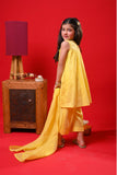 Kids Eid Dress | Yellow & Multicolor | Casual 3 Plus Piece Suit | Cotton Self Dobby | KBD-03343