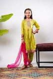 Kids formal clothes | Parrot Green & Gold | Formal 3 Piece Suit | Polyester Tussar Silk | KDD-03223