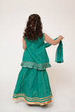 Kids Casual Dress | Turquoise Green & Gold | Casual Plus 3 Piece Suit | Cotton Plain with Banarsi Borders | KBD-03449