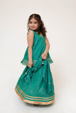 Kids Casual Dress | Turquoise Green & Gold | Casual Plus 3 Piece Suit | Cotton Plain with Banarsi Borders | KBD-03449
