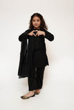 Kids Eid Dress | Black | Casual 3 Piece Suit | Cotton Plain Embroidery | KAD-03428