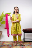 Kids formal clothes | Parrot Green & Gold | Formal 3 Piece Suit | Polyester Tussar Silk | KDD-03223