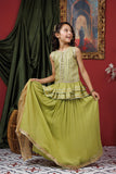 Kids formal clothes | Perot Green & Gold | Formal 3 Piece Suit | Viscose Crinkle Chiffon | KDD-03067