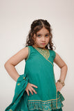 Kids Casual Dress | Turquoise Green & Gold | Casual Plus 3 Piece Suit | Cotton Plain with Banarsi Borders | KBD-03449
