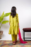 Kids formal clothes | Parrot Green & Gold | Formal 3 Piece Suit | Polyester Tussar Silk | KDD-03223