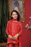 Kids formal clothes | Peach & gold | Formal 3 Piece Suit | Viscose Raw-Silk | KDD-03051