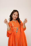 Kids Casual Dress | Orange & Multicolor | Casual Plus 3 Piece Suit | Cotton Dobby Fancy | KBD-03499