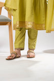 Girls Eid Dress | Perot Green & Gold | Casual Plus 3 Piece Suit  | Cotton Foil Printed | GBD-03399