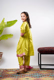 Kids formal clothes | Parrot Green & Gold | Formal 3 Piece Suit | Polyester Tussar Silk | KDD-03223