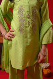 Kids Eid Dress | Perot Green & Gold | Casual Plus 3 Piece Suit | Cotton Self Dobby | KBD-03370