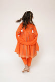 Kids Casual Dress | Orange & Multicolor | Casual Plus 3 Piece Suit | Cotton Dobby Fancy | KBD-03499