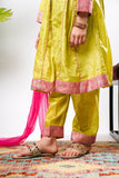 Kids formal clothes | Parrot Green & Gold | Formal 3 Piece Suit | Polyester Tussar Silk | KDD-03223