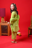 Kids Eid Dress | Perot Green & Gold | Casual Plus 3 Piece Suit | Cotton Self Dobby | KBD-03370