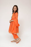 Kids Casual Dress | Orange & Multicolor | Casual Plus 3 Piece Suit | Cotton Dobby Fancy | KBD-03499