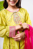 Kids formal clothes | Parrot Green & Gold | Formal 3 Piece Suit | Polyester Tussar Silk | KDD-03223