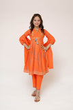 Kids Casual Dress | Orange & Multicolor | Casual Plus 3 Piece Suit | Cotton Dobby Fancy | KBD-03499