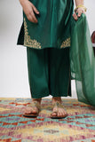 Kids formal clothes | Bottle Green & Gold | Formal 3 Piece Suit | Viscose Chambry Katan | KDD-03238