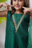 Kids formal clothes | Bottle Green & Gold | Formal 3 Piece Suit | Viscose Chambry Katan | KDD-03238