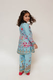 Kids Casual Dress | Ferozi & Multicolor | Casual 2 Piece Suit | Cotton Lawn Digital Print | KAC-03473