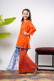 Kids Eid Dress | Orange & Multicolor | Casual Plus 3 Piece Suit | Cotton Gold Printed Lawn | KBD-03245