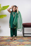Kids formal clothes | Bottle Green & Gold | Formal 3 Piece Suit | Viscose Chambry Katan | KDD-03238