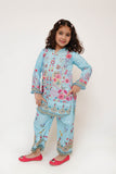 Kids Casual Dress | Ferozi & Multicolor | Casual 2 Piece Suit | Cotton Lawn Digital Print | KAC-03473