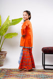 Kids Eid Dress | Orange & Multicolor | Casual Plus 3 Piece Suit | Cotton Gold Printed Lawn | KBD-03245