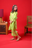 Kids Eid Dress | Perot Green & Gold | Casual Plus 3 Piece Suit | Cotton Self Dobby | KBD-03370