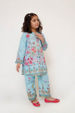 Kids Casual Dress | Ferozi & Multicolor | Casual 2 Piece Suit | Cotton Lawn Digital Print | KAC-03473