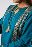 Girls Eid Dress | Blue & Gold | Casual Plus 3 Piece Suit | Cotton Foil Printed | GBD-03397