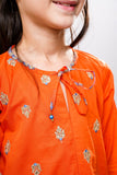 Kids Eid Dress | Orange & Multicolor | Casual Plus 3 Piece Suit | Cotton Gold Printed Lawn | KBD-03245
